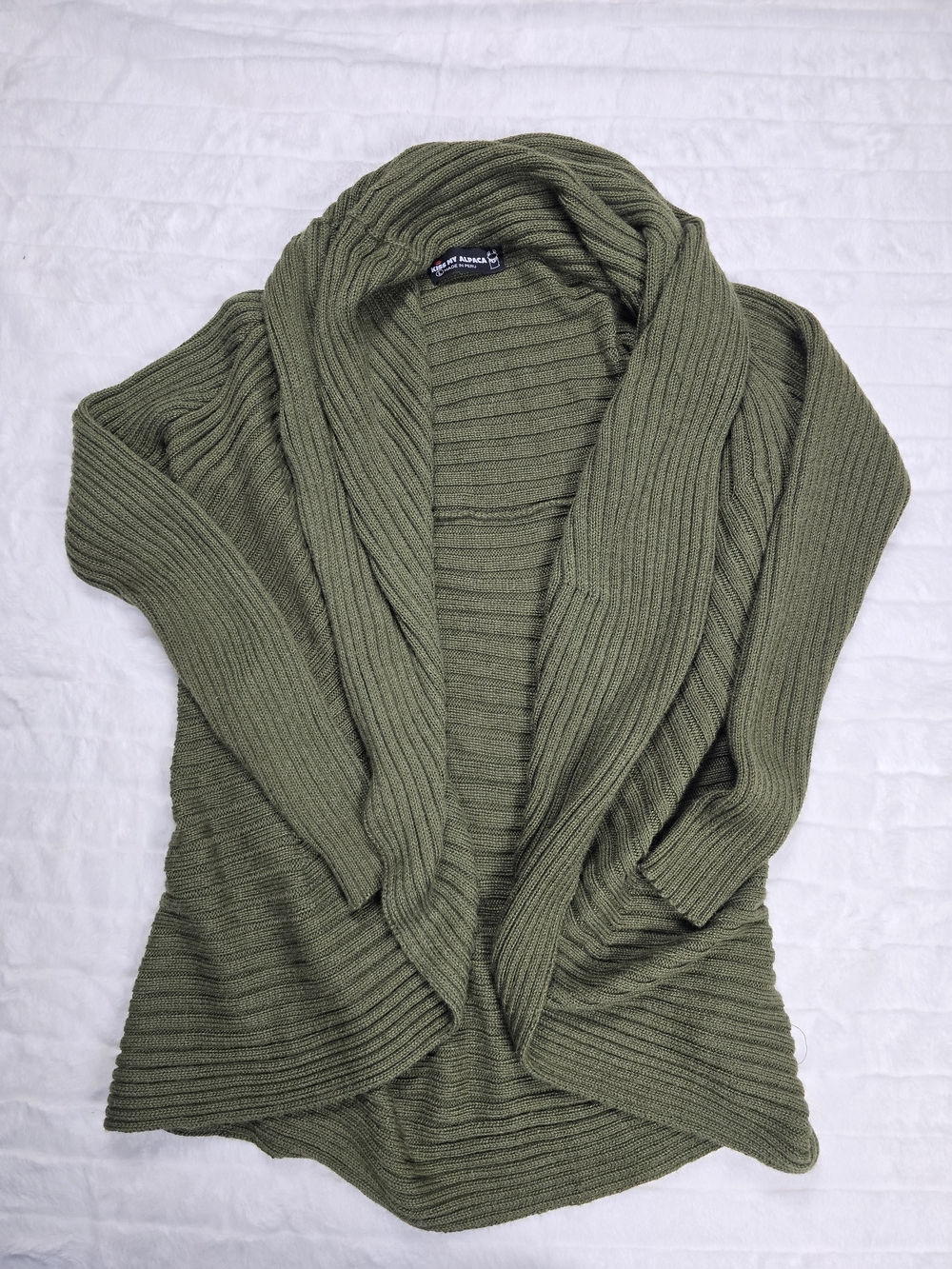 Kiss My Alpaca Cardigan Womens L Olive Green 50% Alpaca Wool Made in Peru